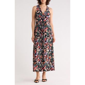 West K Sleeveless V-Neck Midi Dress in Black Floral Multi at Nordstrom Rack, Size X-Small
