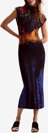 Desigual Mock Neck Abstract Print Midi Dress in Blue Multi at Nordstrom, Size X-Small