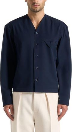 Mani&egrave;re De Voir Zac Boxy V-Neck Long Sleeve Shirt in Navy at Nordstrom, Size Xx-Large