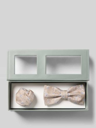 Roy Robson Fliege und Einstecktuch mit floralem Allover-Stitching in Beige, Gr&ouml;&szlig;e 1