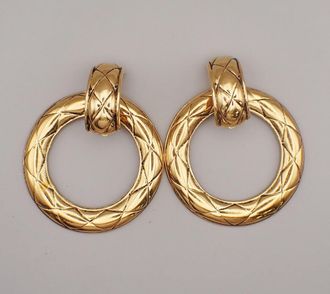 Chanel Vintage Cut-Out Logo Ring Drop Clip-On Earrings Metal _Plated Earrings Jewelry (Pre-Owned)