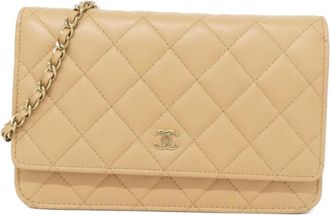 Chanel Dark Beige Leather Chain/Shoulder Wallet (Pre-Owned)