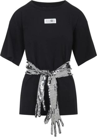 Maison Margiela T-shirt met handschoenen - Dames - T-shirts - Zwart - S - Katoen - Tops