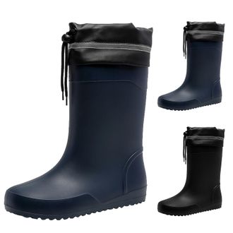 Generic Wellington Mens Slip On Rain Boots Wellies Waterproof Mid Calf Rain Boots with Adjustable Drawstring, Durable Slip Resistant Rubber Shoes Comfortable 