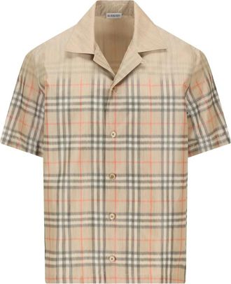 Burberry Front Button Short Sleeve Shirt - Heren - Korte mouwen Overhemden - Beige - S - Polyester - Overhemden