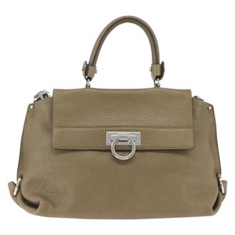 Ferragamo Sofia Satchel Grainy Leather Khaki Leather Handbag (Pre-Owned)