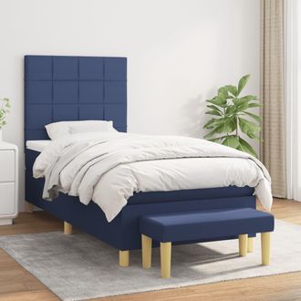 vidaXL Cama Box Spring Con Colch&oacute;n Tela Azul 100x200 Cm Vidaxl