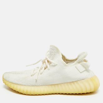 adidas White Knit Fabric Boost 350 V2 White Sneakers Size 43 1/3