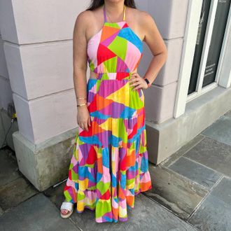 Peach Love California Geo Print Maxi Dress In Multi