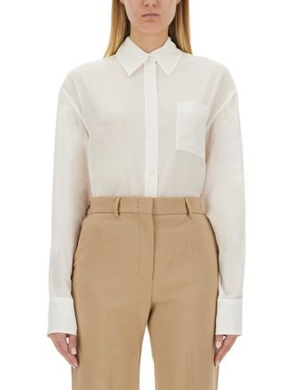 Sportmax Classic White Shirt With Pointed Collar And Pleat Detail