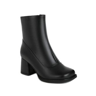 Generic Womens Square Toe Ankle Boots with Side Zipper & Chunky Block Heel for a Stylish Look,Black,7.5 UK