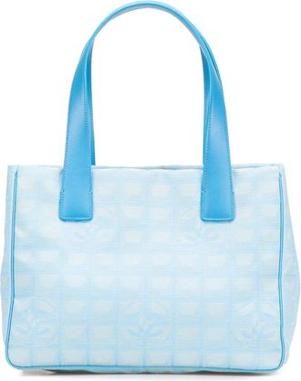 Chanel New Travel Line Blue Nylon Leather Handbag Tote Bag (Pre-Owned)
