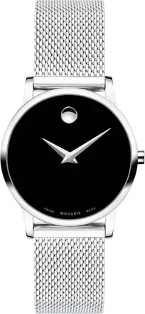Movado Museum Mesh Strap Watch, 28mm in Silver/Black/Silver at Nordstrom