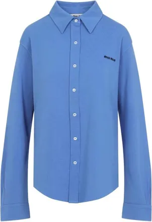 Miu Miu Shirts, female, Blue, Size: M Cotton Piqu&eacute; Shirt