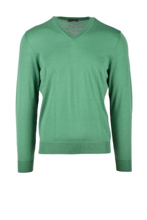 Drumohr Merino Wool V-Neck Pullover - Green