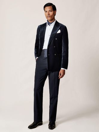 Reiss Navy Double-breasted Velvet Blazer Slim-fit, 46R