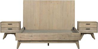 Armen Living Baly 3Pc Acacia Queen Platform Bed And Nightstands Bedroom Set