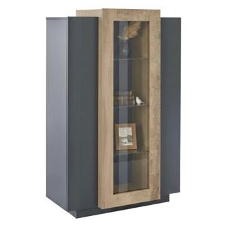 Dmora Vitrina Dfrutt, Aparador Con Tres Puertas, Mueble Sal&oacute;n Polivalente, 100% Made In Italy, Cm 80x38h121, Antracita Y Arce - Dmora