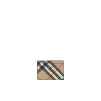 Burberry Wallets & Cardholders, male, Beige, Size: ONE SIZE Check Card Holder Leather Wallet