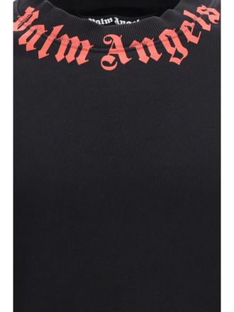 Palm Angels Mens Sweatshirt Neck Logo Black-Red Cotton Sweatshirts Black/red Sweater