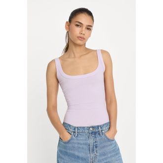 Good American Womens Modal Rib Tank Bodysuit | Light Lilac, Size Medium | Good American by Khlo&Egrave; Kardashian
