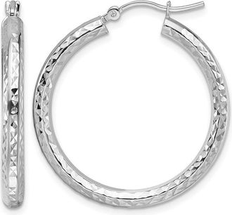 Diamond2Deal 10k Gold Diamond-cut 3mm Round Tube Hoop Earrings