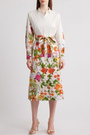 Elie Tahari The Juliana Sky Jardin Print Long Sleeve Shirtdress at Nordstrom, Size Large