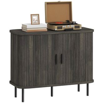 HOMCOM Sideboard Storage Cabinet with Slatted Tambour Sliding Doors - Grey | TJ Hughes