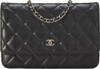 Chanel Black Lambskin Classic Quilted Wallet On Chain (Authentic Pre-Loved)