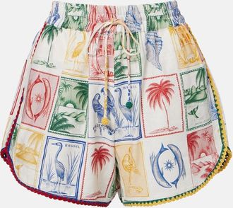 Farm Rio Brasil Vintage printed linen-blend shorts