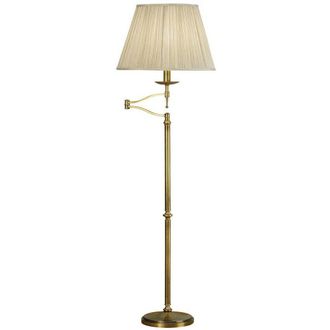 Loops Luxury Moving Swing Arm Feature Floor Lamp Antique Brass & Beige Organza Shade in Metallics