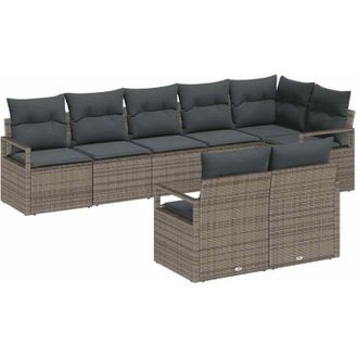 vidaXL Garden Sofa Set with Cushion 8 pcs Grey Poly Rattan vidaXL