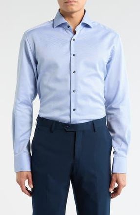 Eterna Modern Fit Dobby Button Front Shirt in Dark Blue at Nordstrom Rack, Size 17.5 - L