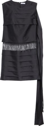 Ferragamo Lace Trim Silk Minidress in Nero at Nordstrom, Size 6 Us