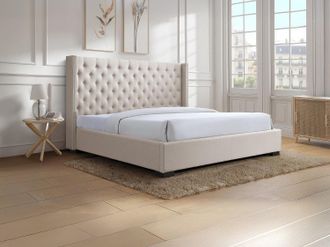 Vente-Unique Letto 200 x 200 cm con testata trapuntata in Tessuto Beige - MASSIMO