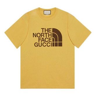 Gucci Mens Gucci x THE NORTH FACE Crossover SS21 Casual Alphabet Logo Short Sleeve Light Yellow T-Shirt 616036-XJDCL-7201
