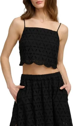 Favorite Daughter The Pretty Please Eyelet Embroidered Cotton Crop Camisole in Black at Nordstrom, Size X-Small