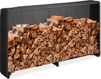 Relaxdays Le&ntilde;ero Con Cubierta, Para Troncos A Partir De 25 Cm, De Hierro, Estante Para Le&ntilde;a, 110 X 200 X 29 Cm, Negro - Relaxdays