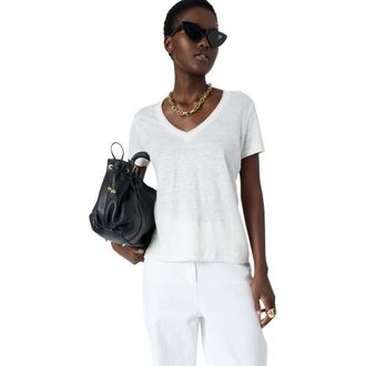 Gerard Darel Mirana Linen V-Neck T-Shirt in White at Nordstrom, Size X-Large