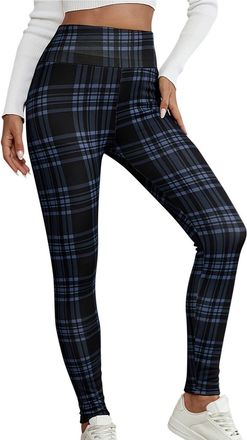 Generic Plaid Fleece Lined Leggings - Elastic High Waist Pyjamas Bottoms, Tummy Control, Sherpa Thermal Winter Warm Pants, Yoga Workout, Tights Slim Fit, Ladi