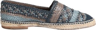 Dolce & Gabbana Blue Gray Woven Leather Buffalo Espadrille Mens Shoes
