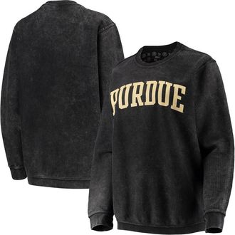 Pressbox Womens Pressbox Black Purdue Boilermakers Comfy Cord Vintage Wash Basic Arch Pullover Sweatshirt at Nordstrom, Size Medium