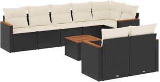 vidaXL Vidaxl - Set De Sof&aacute;s De Jard&iacute;n 8 Piezas Y Cojines Rat&aacute;n Sint&eacute;tico Negro