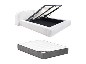 Vente-Unique Cama arc&oacute;n 180 x 200 cm - Terciopelo acanalado - Crema - Con colch&oacute;n - LIRABA de Maison C&eacute;phy