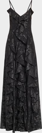 Ramy Brook Penelope Flocked Ruffled Gown