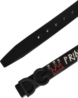 Dolce & Gabbana Mens Black Leather Prince Crown Logo Buckle Belt Calf