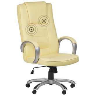 Beliani Beliani - Silla De Oficina De Piel Sint&eacute;tica Beige Funci&oacute;n Masaje Giratoria Altura Ajustable Respaldo Alto Asiento Calefactable Grandeur Ii