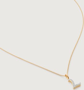 Monica Vinader Gold Alphabet L Diamond Fine Chain Necklace Adjustable 46cm/18 Diamond