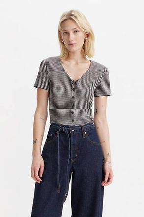 Levi's Camiseta Muse - Mujer - 2XS - Negro / Vanilla Stripe Caviar