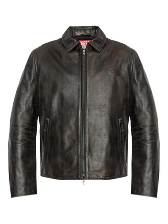 Diesel L-Amar-WRD logo-embossed leather jacket - Brown